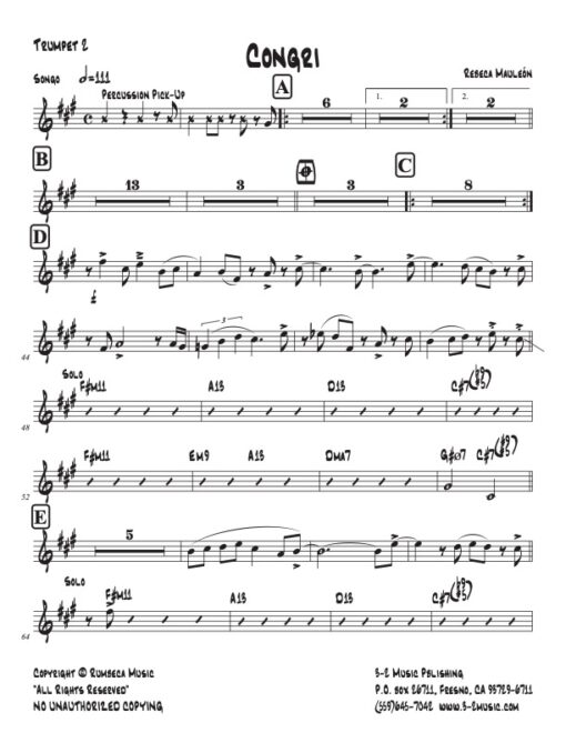 Congri trumpet 2 (Download) Latin jazz printed sheet music www.3-2music.com composer and arranger Rebeca Mauleón combo (nonet) instrumentation
