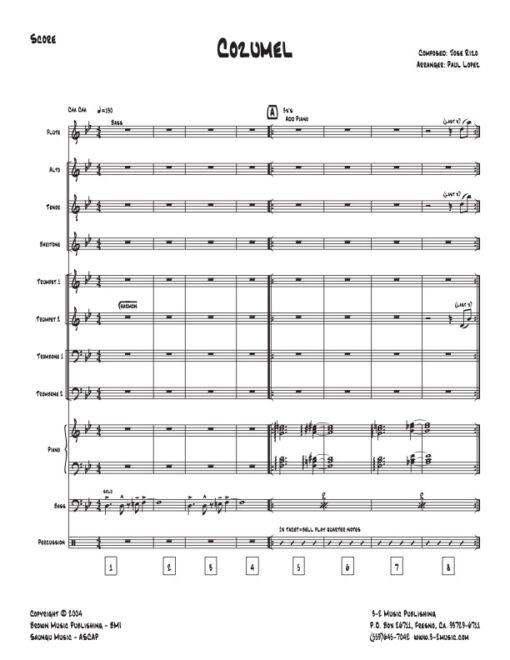 Cozumel score (Download) Latin jazz printed sheet music www.3-2music.com composer and arranger Jose Rizo little big band instrumentation