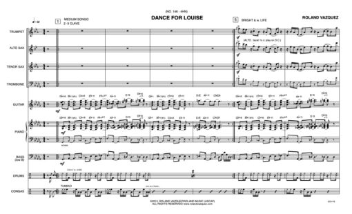 Dance for Louise score (Download) Latin jazz printed sheet music www.3-2music.com composer and arranger Roland Vaszquez combo (nonet) instrumentation