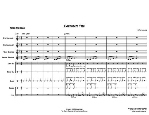 Experimento Tres score (Download) Latin jazz printed sheet music www.3-2music.com composer and arranger Enrique Fernandez combo (quartet) instrumentation