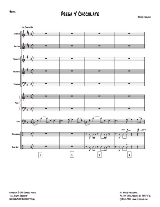 Fresa Y Chocolate score (Download) Latin jazz printed sheet music www.3-2music.com composer and arranger Rebeca Mauleon combo (nonet) instrumentation