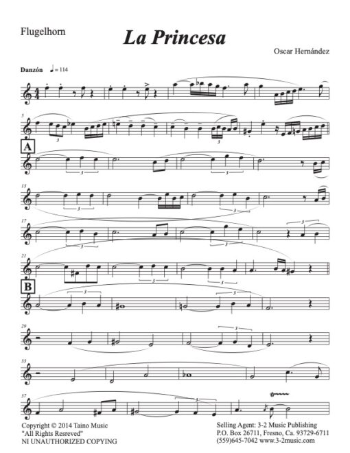 La Princesa V.1 flugelhorn (Download) Latin jazz printed sheet music www.3-2music.com composer and arranger Oscar Hernández combo (tentet) instrumentation