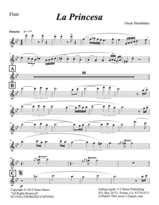 La Princesa V.1 flute (Download) Latin jazz printed sheet music www.3-2music.com composer and arranger Oscar Hernández combo (tentet) instrumentation