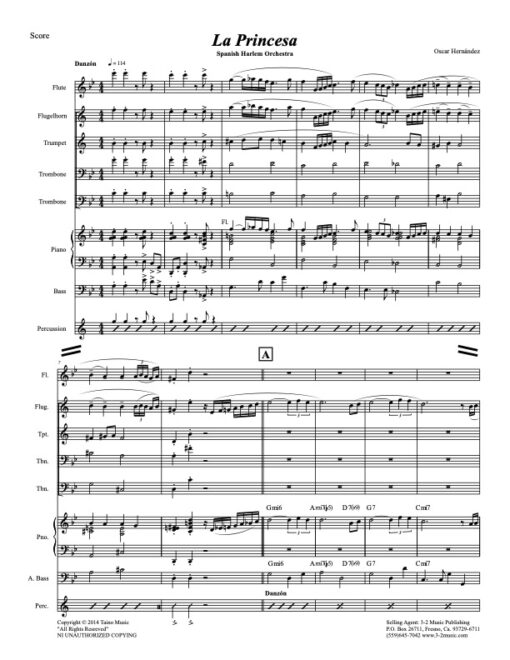 La Princesa V.1 score (Download) Latin jazz printed sheet music www.3-2music.com composer and arranger Oscar Hernández combo (tentet) instrumentation