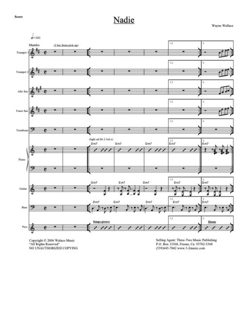 Nadie score (Download) Latin jazz printed sheet music www.3-2music.com composer and arranger Oscar Hernandez combo (tentet) instrumentation