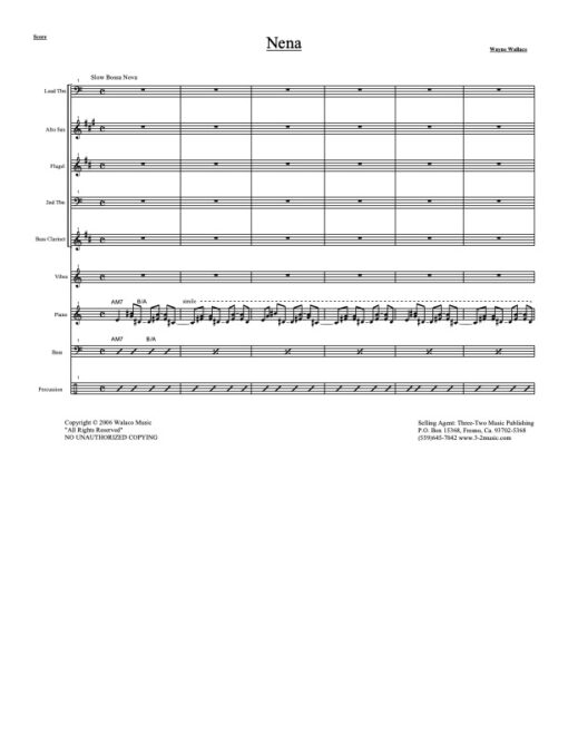Nena score (Download) Latin jazz printed sheet music www.3-2music.com composer and arranger Wayne Wallace combo (nonet) instrumentation