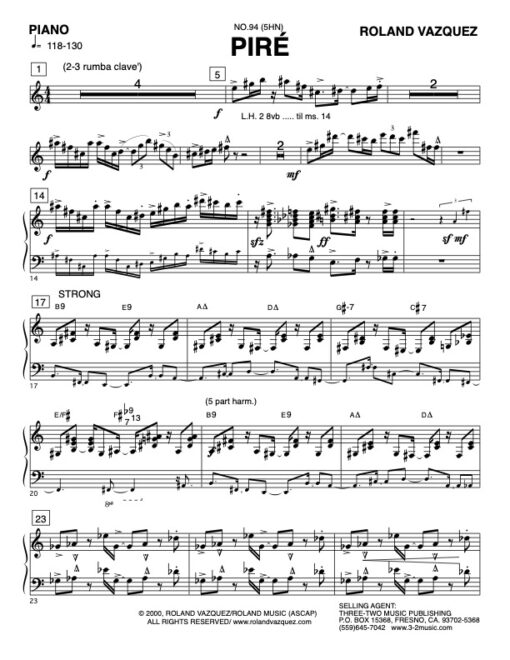Piré piano (Download) Latin jazz printed sheet music www3-2music.com composer and arranger Roland Vazquez little big band instrumentation