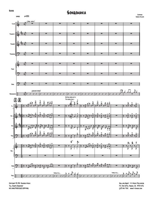 Songomania score (Download) Latin jazz printed sheet music www.3-2music.com composer and arranger Rebeca Mauleón combo (nonet) instrumentation