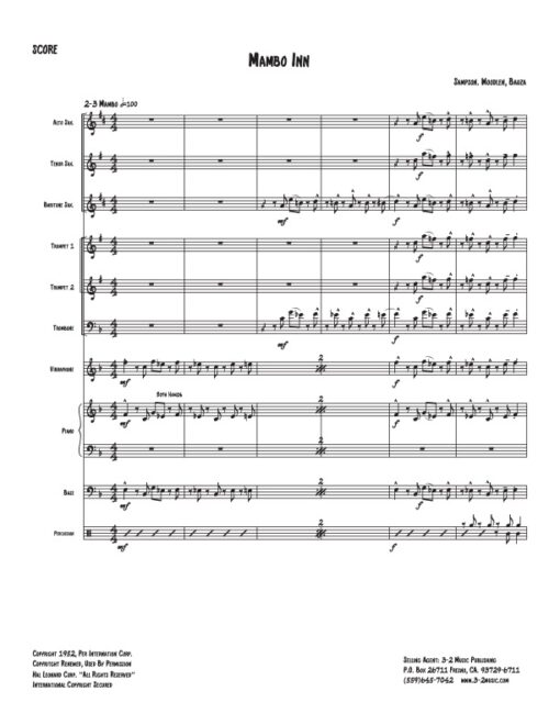 Mambo Inn score (Download) Latin jazz printed sheet music www.3-2music.com composer composer Mario Bauzá little big band instrumentation