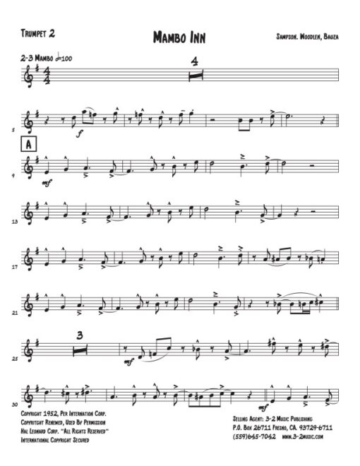 Mambo Inn trumpet 2 (Download) Latin jazz printed sheet music www.3-2music.com composer composer Mario Bauzá little big band instrumentation