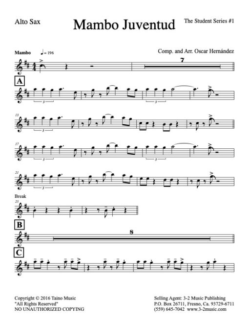 Mambo Juventud V.1 alto (Download) Latin jazz printed sheet music www.3-2music.com composer and arranger Oscar Hernández little big band instrumentation