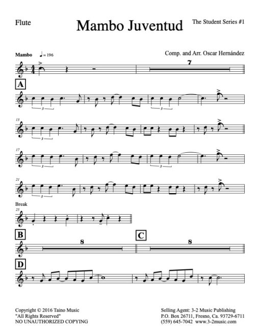 Mambo Juventud V.1 flute (Download) Latin jazz printed sheet music www.3-2music.com composer and arranger Oscar Hernández little big band instrumentation