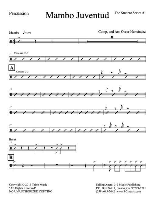 Mambo Juventud V.1 piano (Download) Latin jazz printed sheet music www.3-2music.com composer and arranger Oscar Hernández little big band