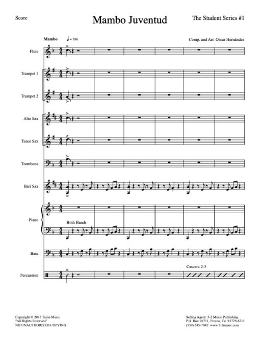 Mambo Juventud V.1 score (Download) Latin jazz printed sheet music www.3-2music.com composer and arranger Oscar Hernández little big band instrumentation