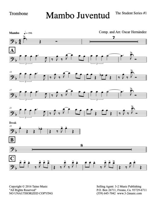 Mambo Juventud V.1 trombone (Download) Latin jazz printed sheet music www.3-2music.com composer and arranger Oscar Hernández little big band