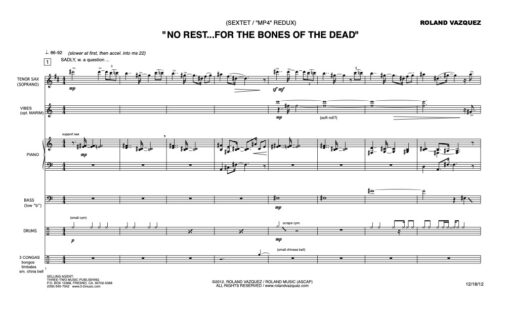 No Rest For The Bones of The Dead (Download) Latin jazz printed sheet music www.3-2music.com composer and arranger Roland Vazquez