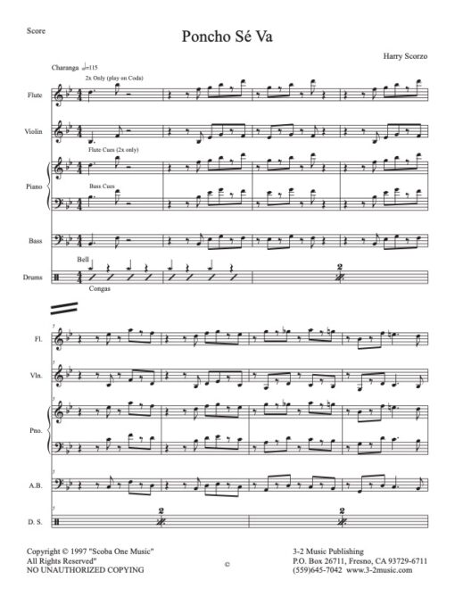 Poncho Sé Va score (Download) Latin jazz printed sheet music www.3-2music.com composer Harry Scorzo combo (sextet) instrumentation