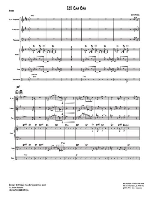 213 Cha Cha score (Download) Latin jazz printed sheet music www.3-2music.com composer and arranger David Torres combo (septet) instrumentation