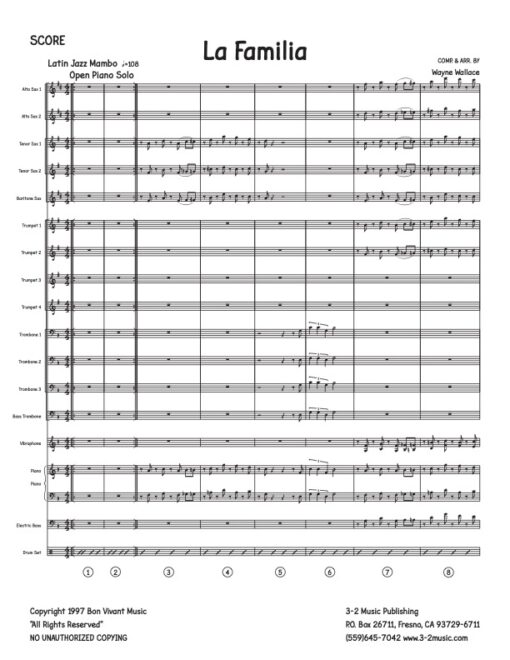 La Familia score (Download) Latin jazz printed sheet music www.3-2music.com composer and arranger Wayne Wallace big band 4-4-5 instrumentation