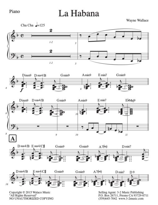 La Habana piano (Download) Latin jazz printed combo sheet music www.3-2music.com composer and arranger Wayne Wallace combo (nonet) instrumentation
