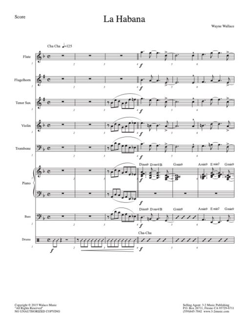 La Habana score (Download) Latin jazz printed combo sheet music www.3-2music.com composer and arranger Wayne Wallace combo (nonet) instrumentation