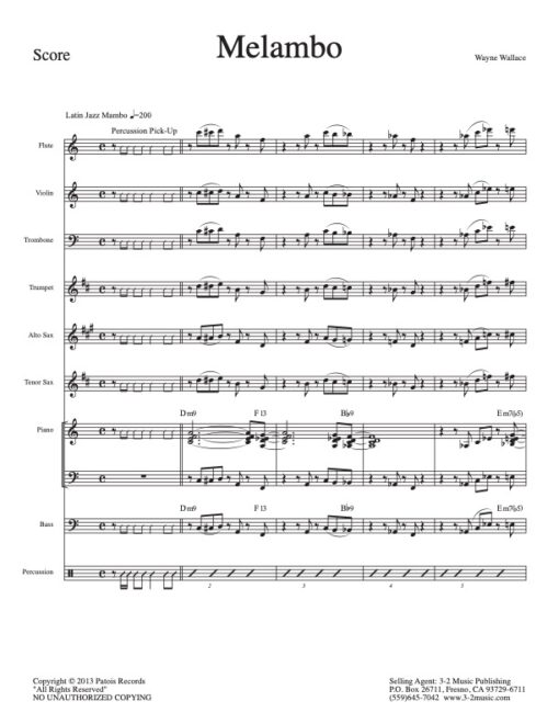 Melambo score (Download) Latin jazz printed sheet music www.3-2music.com composer and arranger Wayne Wallace combo (decet) instrumentation
