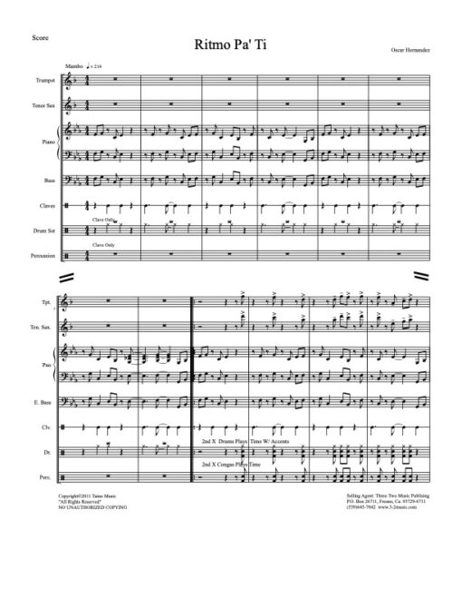Ritmo Pa' Ti score (Download) Latin jazz printed sheet music www.3-2music.com composer and arranger Oscar Hernandez combo (sextet) instrumentation