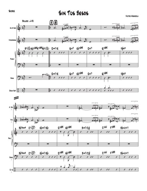 Sin Tus Besos score (Download) Latin jazz printed sheet music www.3-2music.com composer and arranger Victor Mendoza combo (sextet) instrumentation