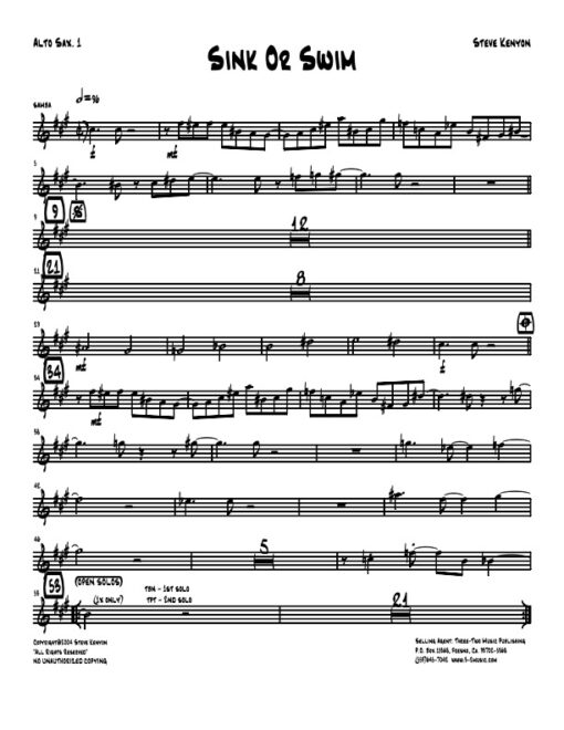 Sink or Swim alto 1 (Download) Latin jazz printed sheet music www.3-2music.com composer and arranger Steve Kenyon big band 4-4-5 instrumentation