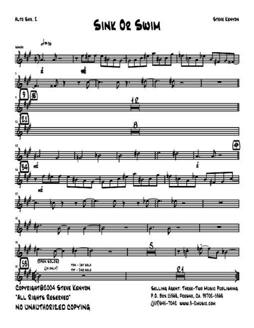 Sink or Swim alto 2 (Download) Latin jazz printed sheet music www.3-2music.com composer and arranger Steve Kenyon big band 4-4-5 instrumentation