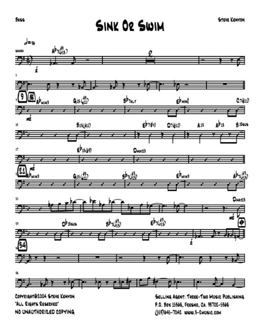 Sink or Swim bass (Download) Latin jazz printed sheet music www.3-2music.com composer and arranger Steve Kenyon big band 4-4-5 instrumentation