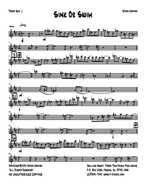 Sink or Swim tenor 1 (Download) Latin jazz printed sheet music www.3-2music.com composer and arranger Steve Kenyon big band 4-4-5 instrumentation