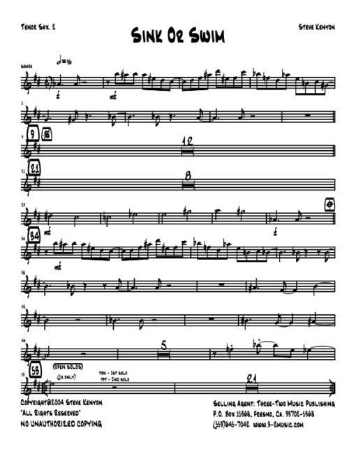 Sink or Swim tenor 2 (Download) Latin jazz printed sheet music www.3-2music.com composer and arranger Steve Kenyon big band 4-4-5 instrumentation