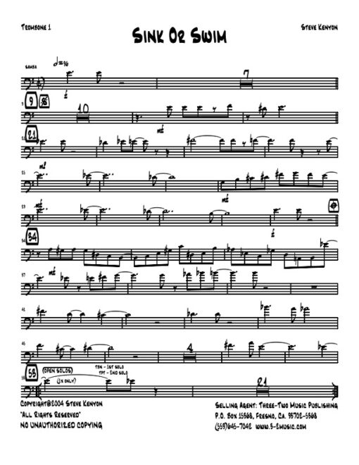 Sink or Swim trombone 1 (Download) Latin jazz printed sheet music www.3-2music.com composer and arranger Steve Kenyon big band 4-4-5 instrumentation