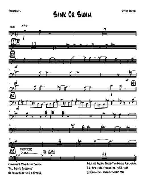 Sink or Swim trombone 2 (Download) Latin jazz printed sheet music www.3-2music.com composer and arranger Steve Kenyon big band 4-4-5 instrumentation
