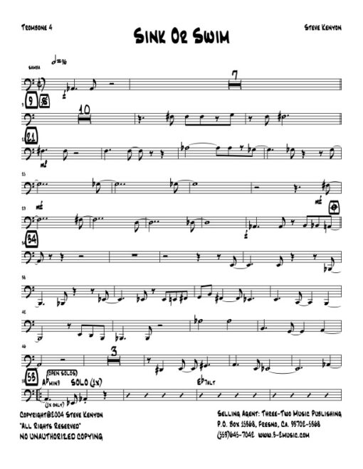 Sink or Swim trombone 4 (Download) Latin jazz printed sheet music www.3-2music.com composer and arranger Steve Kenyon big band 4-4-5 instrumentation