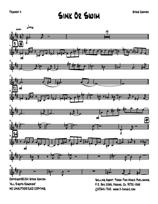 Sink or Swim trumpet 4 (Download) Latin jazz printed sheet music www.3-2music.com composer and arranger Steve Kenyon big band 4-4-5 instrumentation