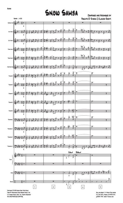 Snow Samba V.1 score (Download) Latin jazz printed sheet music www.3-2music.com composer and arranger Paquito D'Rivera big band 4-4-5