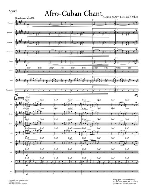 Afro-Cuban Chant score (Download) Latin jazz printed big band sheet music www.3-2music.com composer and arranger Luis Maria Ochoa combo (nonet)