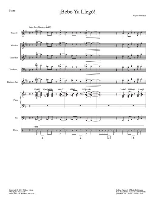 Bebo Ya Llego score (Download) Latin jazz printed combo sheet music www.3-2music.com composer and arranger Wayne Wallace CD To Hear From There