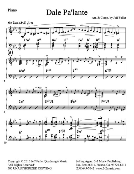 Dale Pa'lante V.1 piano (Download) Latin jazz printed combo sheet music www.3-2music.com composer Jeff Fuller octet Latin scores