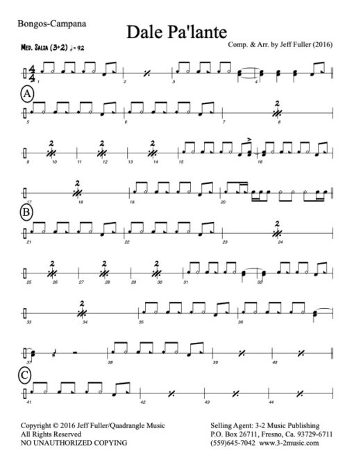 Dale Pa'lante V.1 bongos (Download) Latin jazz printed combo sheet music www.3-2music.com composer Jeff Fuller octet Latin scores