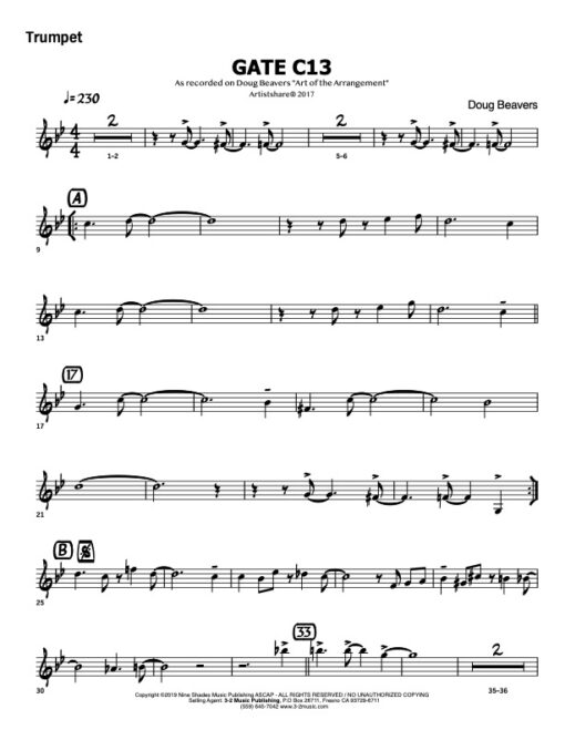 Gate 13 V.1 trumpet (Download) Latin jazz sheet music www.3-2music.com composer and arranger Doug Beavers combo (octet) instrumentation