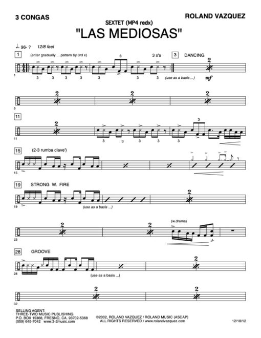 Las Mediosas congas (Download) Latin jazz printed sheet music www.3-2music.com composer Roland Vazquez big band 4-4-5 instrumentation