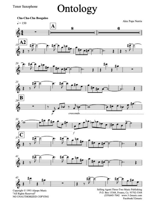 Ontology tenor (Download) Latin jazz printed sheet music www.3-2music.com composer and arranger Alex Pope Norris combo (septet) instrumentation