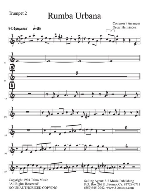 Rumba Urbana V.2 trumpet 2 (Download) Latin jazz printed sheet music www.3-2music.com arranger and composer Oscar Hernández combo (tentet)