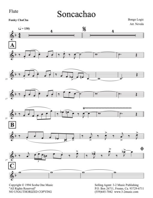 Soncachao flute (Download) Latin jazz combo sheet music www.3-2music.com composer and arranger Harry Scorzo combo (octet) instrumentation