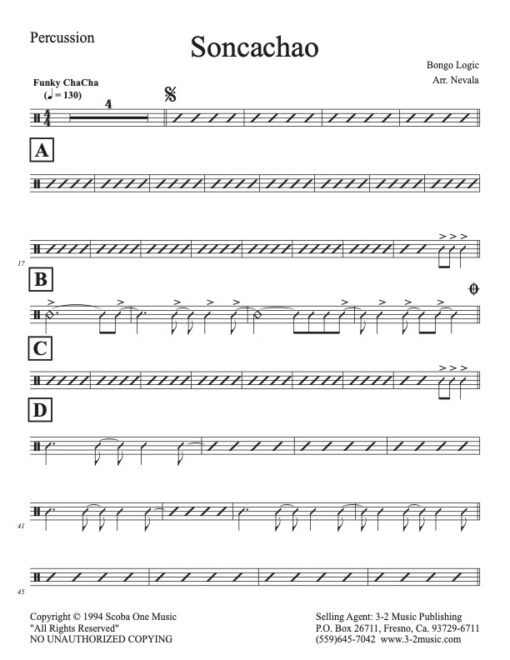 Soncachao percussion (Download) Latin jazz combo sheet music www.3-2music.com composer and arranger Harry Scorzo combo (octet) instrumentation