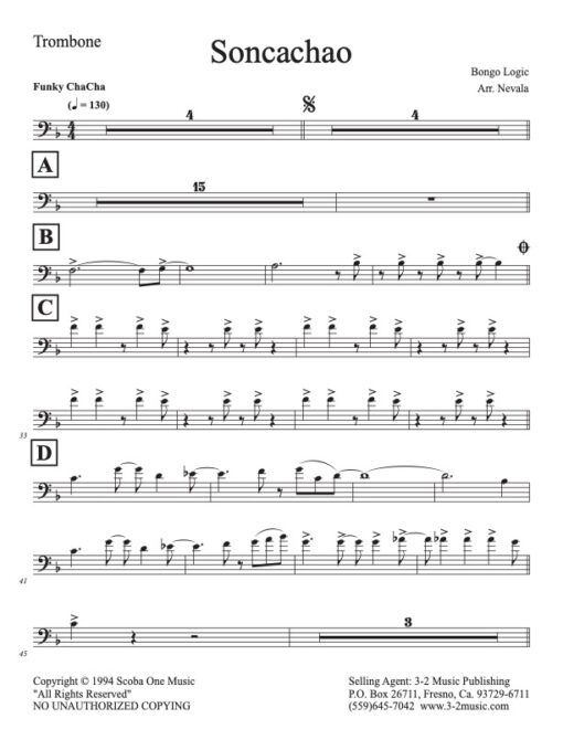 Soncachao trombone (Download) Latin jazz combo sheet music www.3-2music.com composer and arranger Harry Scorzo combo (octet) instrumentation