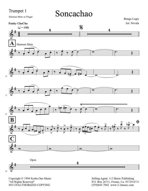Soncachao trumpet 1 (Download) Latin jazz combo sheet music www.3-2music.com composer and arranger Harry Scorzo combo (octet) instrumentation
